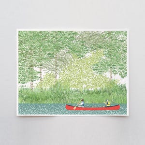 Canoeing Boy and Girl Art Print - Signed by Jorey Hurley - 210708