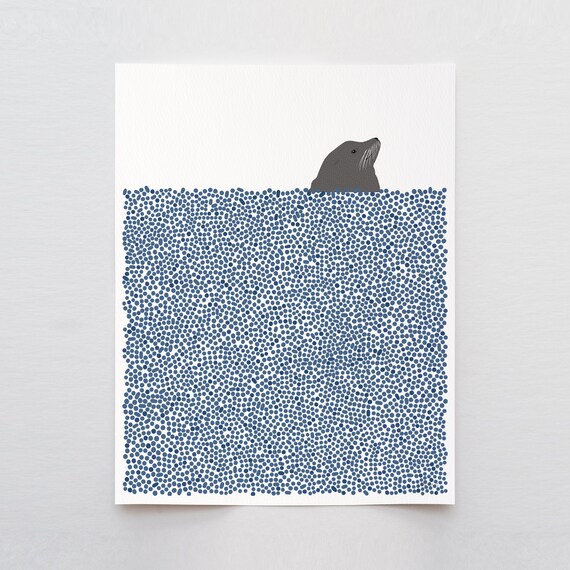 Sea Lion Floating Art Print - Signed and Printed by the Artist - Unframed or Framed - 240121