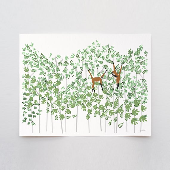 Monkeys in Jungle Art Print - Signed and Printed by Jorey Hurley - Unframed or Framed - 250228