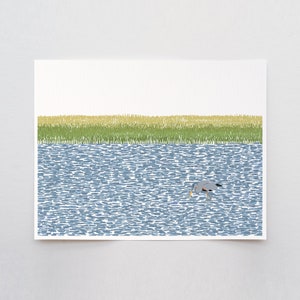 Wetlands with Great Blue Heron Art Print - Signed and Printed by Jorey Hurley - Unframed or Framed - 210807