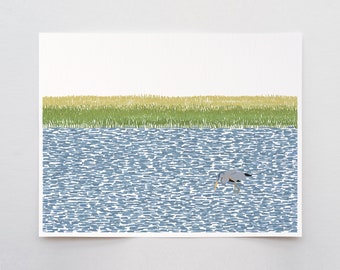 Wetlands with Great Blue Heron Art Print - Signed and Printed by Jorey Hurley - Unframed or Framed - 210807