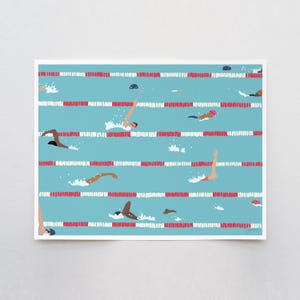 Swimming Practice, pool wall art, signed print by Jorey Hurley