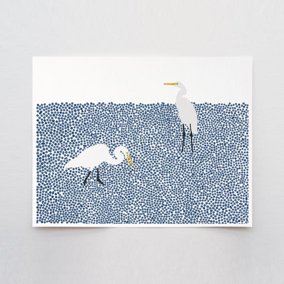 Wading Egrets Landscape Art Print - Signed and Printed by Jorey Hurley - Unframed or Framed - 231112