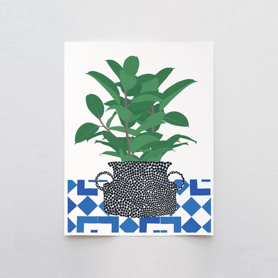 Dotted Vase with Tropical Leaves Art Print- Signed and Printed by Jorey Hurley - Unframed or Framed - 200606