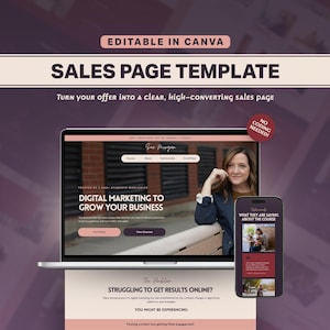 Canva Sales Page Template | Course Landing Page for Digital Products | Feminine Neutral Funnel Website