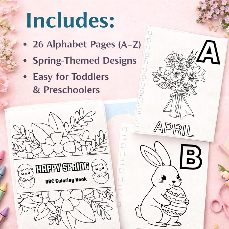 Abc Hop For Spring ABC Coloring Book for Kids β Spring Alphabet Learning for Preschool ...
