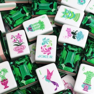 Luxury American Mahjong Set, Emerald Green Acrylic Tiles, Modern 4-Layer, Fade Resistant Game with Jokers, Premium Tabletop Gift image 1