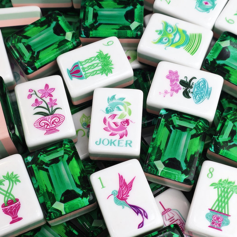 Luxury American Mahjong Set, Emerald Green Acrylic Tiles, Modern 4-Layer, Fade Resistant Game with Jokers, Premium Tabletop Gift image 1