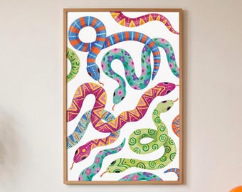 Snake Print, Colorful Patterned Reptile Wall Art