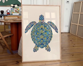 Sea Turtle Wall Art, Coastal Home Decor, Watercolor Marine Life Print, Blue Ocean Poster, Beach House Wall Decor, Nautical Room Art Print