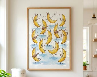 Funny Kitchen Art Dancing Banana Print Cute Food Poster Dopamine Decor Dining Room Wall Decor Whimsical Artwork Colorful Gallery Prints