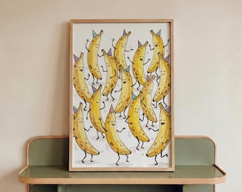 Funny Kitchen Art, Dancing Banana Print, Cute Food Poster, Dopamine Decor, Kids Playroom Decor, Unique Dining Room Wall Art, Funny Prints