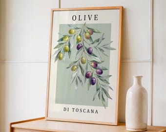Olive Branch Print Italian Kitchen Art Vintage Food Poster Rustic Kitchen Decor Botanical Wall Art Dining Room Prints Mediterranean Decor