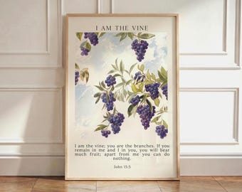 Bible Verse Print John 15 Grape Vine Botanical Poster Vintage Kitchen Art Dining Room Wall Art Christian Home Decor Kitchen Decor Prints