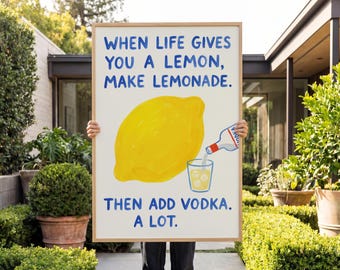Funny Kitchen Art Lemon Vodka Poster Bar Cart Decor Humorous Quote Print Home Bar Wall Art Colorful Gallery Prints Dining Room Artwork