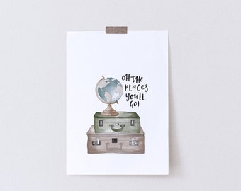 Oh The Places You'll Go TRAVEL Illustrated Art Print