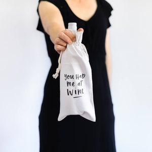You Had Me at WINE Canvas Wine Bag Tote Holder image 1