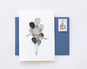 Happy Birthday Balloons Illustrated Greeting Card