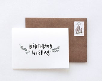 Cute Birthday Wishes HAND LETTERED Minimal Greeting Card