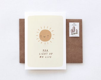 You Light Up My Life Sunshine Illustrated LOVE Anniversary Birthday Greeting Card