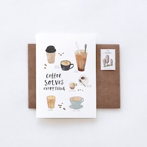 El café lo resuelve todo Cumpleaños Ilustrado COFFEE LOVER Tarjeta de felicitación