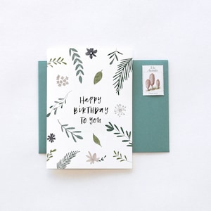 Süße handgezeichnete Botanik Floral Illustrierte GEBURTSTAG Grußkarte