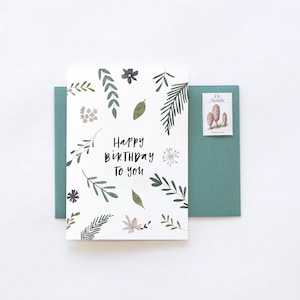 Cute Hand Drawn Botanic Floral Illustrated BIRTHDAY Greeting Card image 1