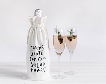 CHEERS Sante Cin Cin Salud Prost Canvas Wine Bag