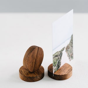 Small CIRCLE Photo Stand DARK TIMBER, Wooden Picture Holder, Photo Display, Card Stand Holder, Desk Accessory, Menu Holder