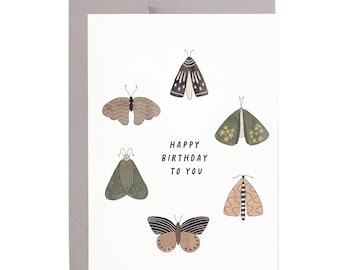 Hand Drawn Moth Butterfly Birthday Card | Illustrated A6 Greeting Card