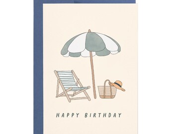 Beach Day Hand Illustrated Happy Birthday Greeting Card