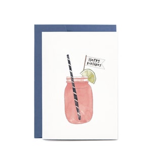 Mason Jar CUTE Cocktail Birthday Illustrated Greeting Card image 1