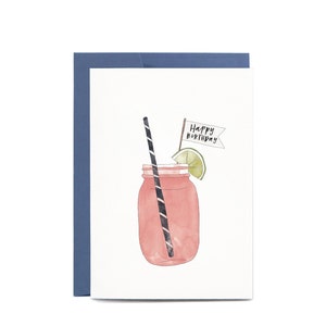 Mason Jar CUTE Cocktail Birthday Illustrated Greeting Card