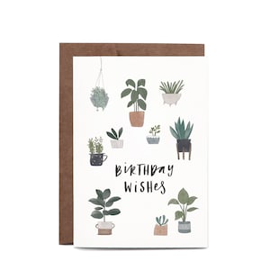 Happy Birthday Wishes Potted Plants ILLUSTRATED Greeting Card