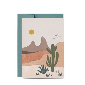 Landschaft WÜSTE Palmen Federn Illustration Grußkarte