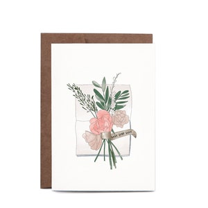 Wedding Bouquet Flowers Illustrated Engagement LOVE Greeting Card