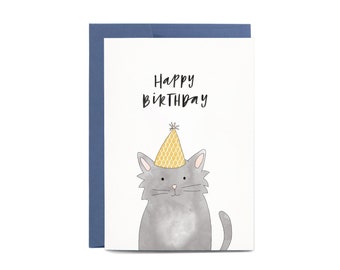 Mignon CAT Illustration ANNIVERSAIRE Carte de vœux