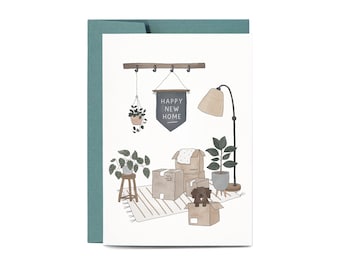 Happy New Home HOUSEWARMING Illustrated Greeting Card