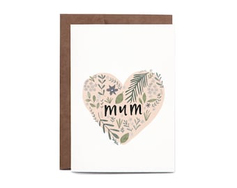 Mother's Day Greeting Card Mum FLORAL HEART