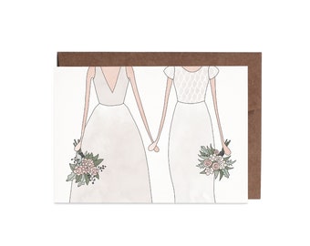 Lesbian Gay Couple Illustrated WEDDING Greeting Card