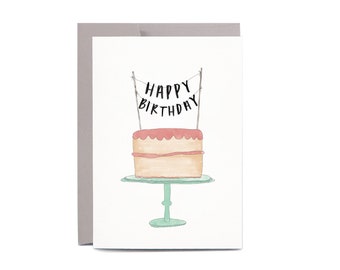 Birthday Cake Hand Illustrated Greeting Card