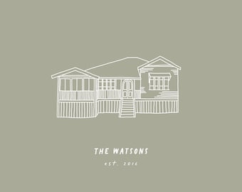 Personalised Custom House Portrait Illustration, Home Drawing, Hand-drawn, Housewarming
