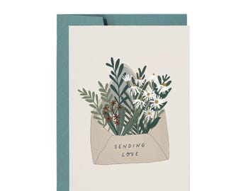 NEW Sending Love Envelope Flowers SYMPATHY Greeting Card