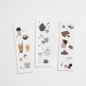 Coffee, Tea, Chocolate, Plant LOVER, Cute Illustrated Bookmark, Set of 5