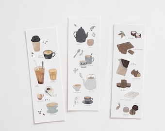 Coffee, Tea, Chocolate, Plant LOVER, Cute Illustrated Bookmark, Set of 5