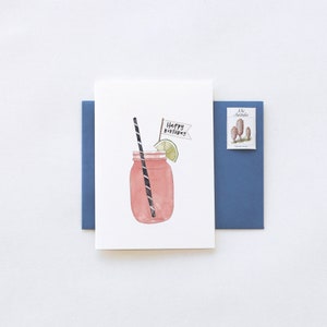 Mason Jar CUTE Cocktail Birthday Illustrated Greeting Card image 2