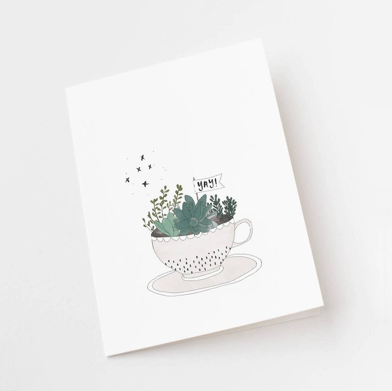Hooray YAY Congrats Tea Cup Illustrated Greeting Card