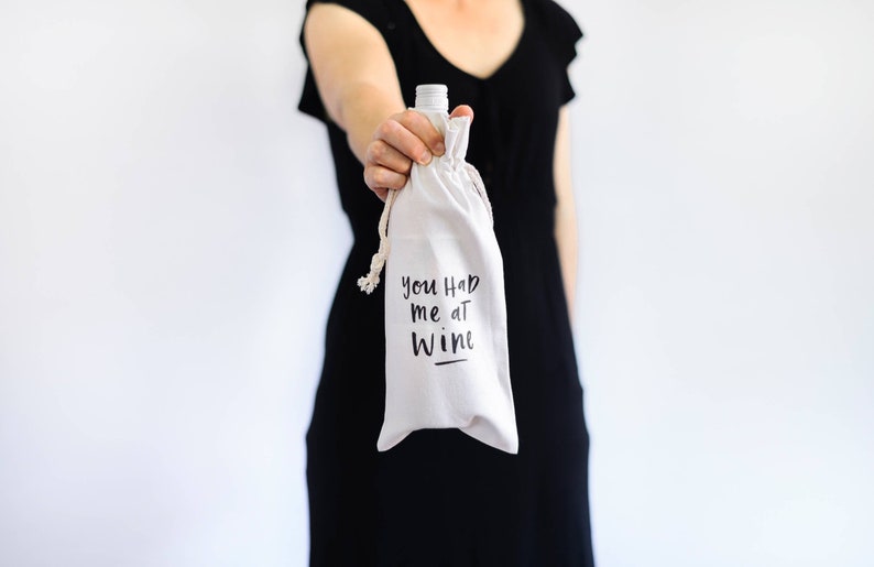 You Had Me at WINE Canvas Wine Bag Tote Holder image 1