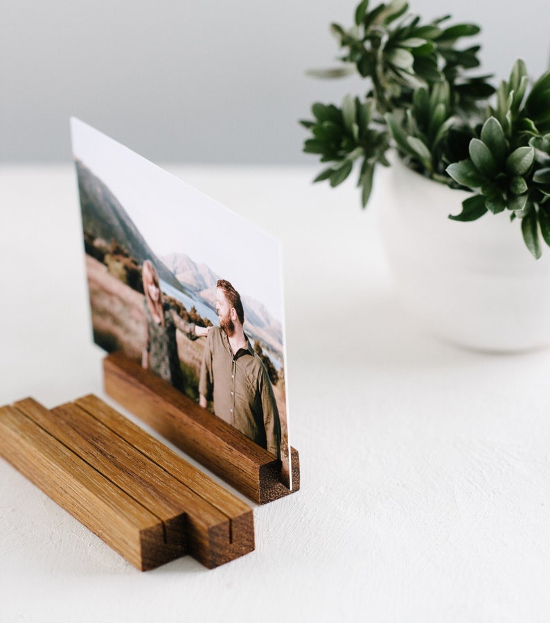 Small RECTANGLE Timber Photo Stand, Wooden Picture Holder, Wooden Card Stand, Minimalist Photo Stand, Wedding Table Number Holder Stand Dark (Merbau)