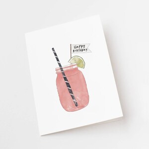 Mason Jar CUTE Cocktail Birthday Illustrated Greeting Card image 4